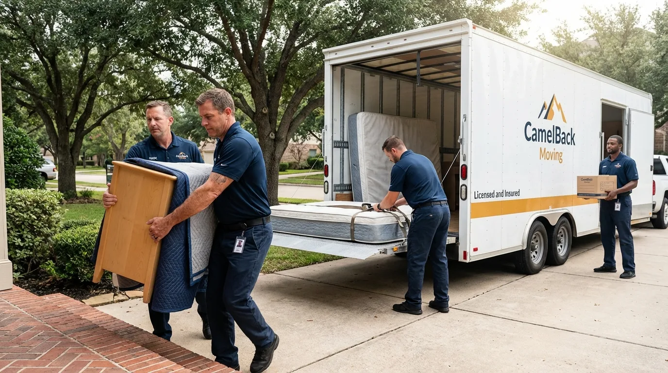 Crew loading residential truck for cross-state move from West Jefferson, OH