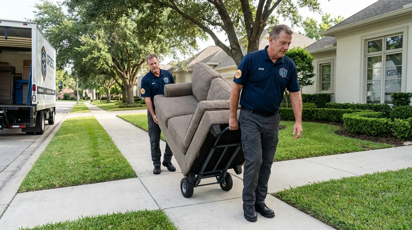 Local residential moving crew loading furniture in West Jefferson, OH